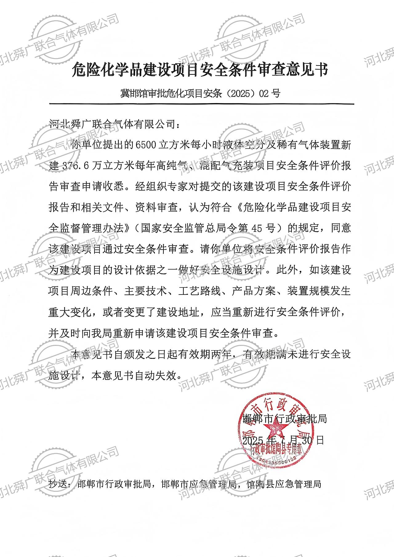 危险化学品建设项目安全条件审查意见书
